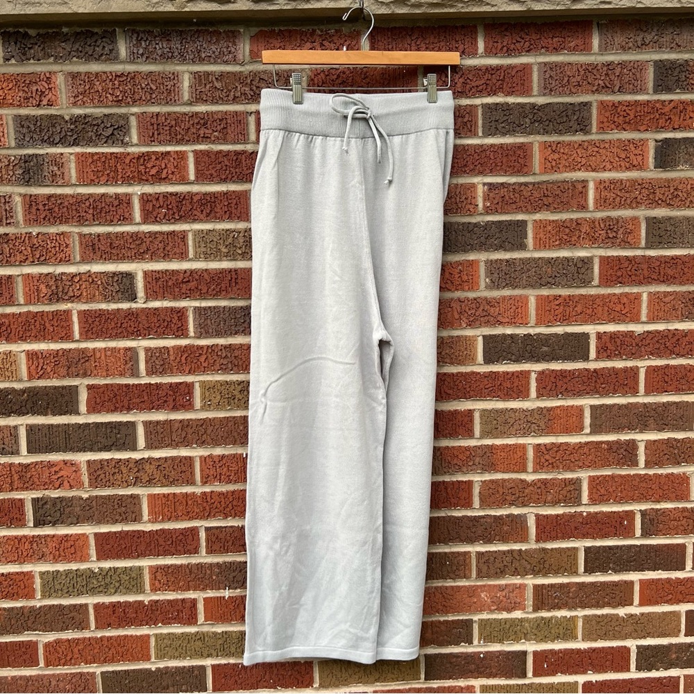 Gray High Waisted Knitted Wide Leg Lounge Pants